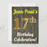 [ Thumbnail: Faux Wood, Faux Gold 17th Birthday Celebration Invitation ]