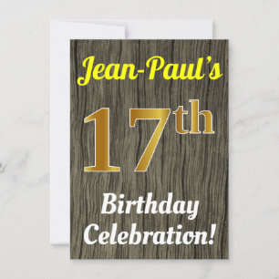 Faux Wood, Faux Gold 17th Birthday Celebration Invitation