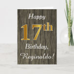 [ Thumbnail: Faux Wood, Faux Gold 17th Birthday + Custom Name Card ]