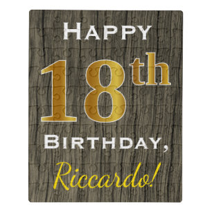 Faux Wood, Faux Gold 18th Birthday + Custom Name Jigsaw Puzzle