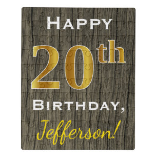 Faux Wood, Faux Gold 20th Birthday + Custom Name Jigsaw Puzzle