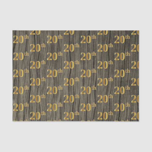 Faux Wood, Faux Gold 20th (Twentieth) Event Tissue Paper (Front)