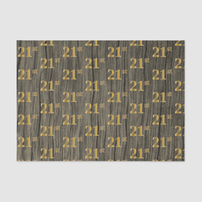 Faux Wood, Faux Gold 21st (Twenty-First) Event Tissue Paper (Front)