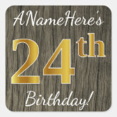 Fun Pink Stripes “24”: Happy 24th Birthday + Name Square
