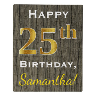 Faux Wood, Faux Gold 25th Birthday + Custom Name Jigsaw Puzzle