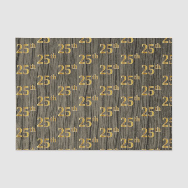 Faux Wood, Faux Gold 25th (Twenty-Fifth) Event Tissue Paper (Front)