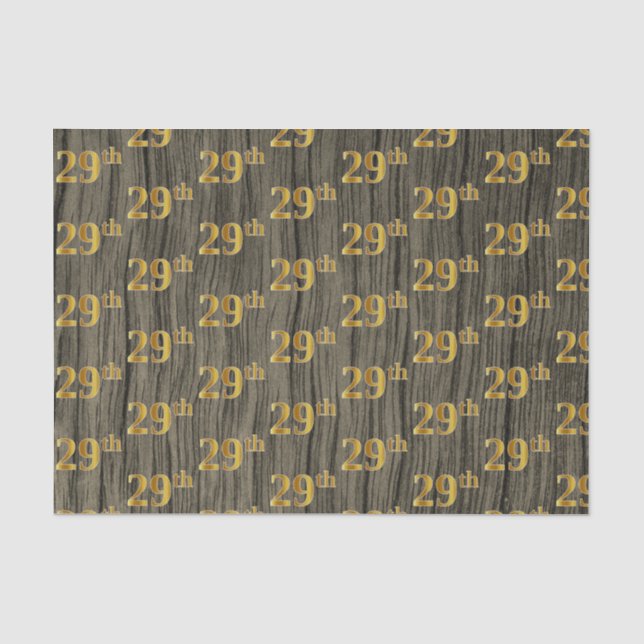 Faux Wood, Faux Gold 29th (Twenty-Ninth) Event Tissue Paper (Front)