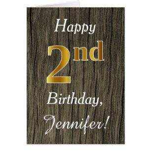 Faux Wood, Faux Gold 2nd Birthday + Custom Name Cards