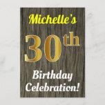 [ Thumbnail: Faux Wood, Faux Gold 30th Birthday Celebration Invitation ]