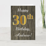 [ Thumbnail: Faux Wood, Faux Gold 30th Birthday + Custom Name Card ]