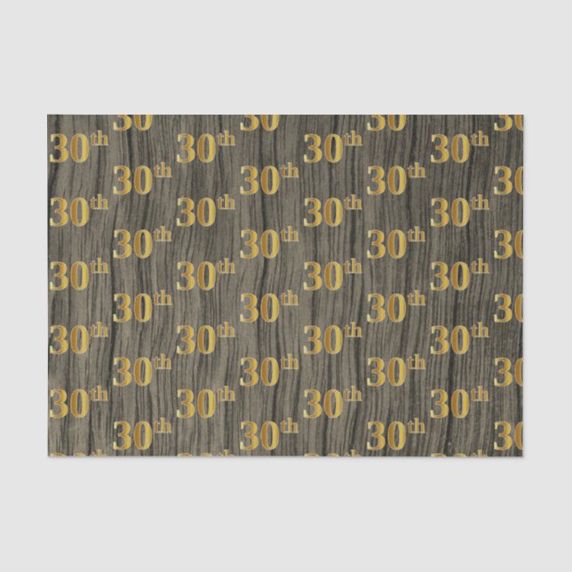 Faux Wood, Faux Gold 30th (Thirtieth) Event Tissue Paper (Front)