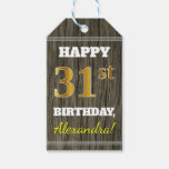 [ Thumbnail: Faux Wood, Faux Gold 31st Birthday + Custom Name Gift Tags ]