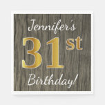 [ Thumbnail: Faux Wood, Faux Gold 31st Birthday + Custom Name Napkin ]