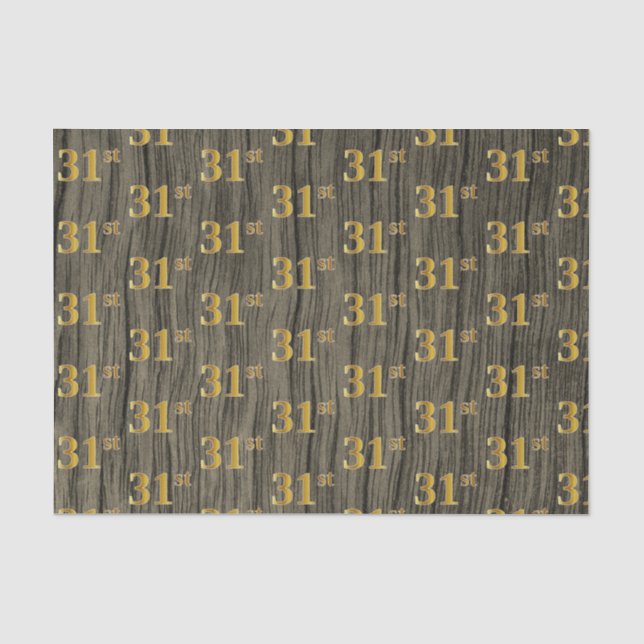 Faux Wood, Faux Gold 31st (Thirty-First) Event Tissue Paper (Front)