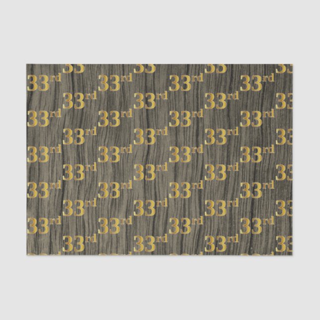 Faux Wood, Faux Gold 33rd (Thirty-Third) Event Tissue Paper (Front)