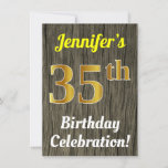 [ Thumbnail: Faux Wood, Faux Gold 35th Birthday Celebration Invitation ]