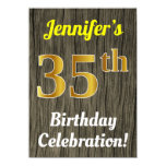 [ Thumbnail: Faux Wood, Faux Gold 35th Birthday Celebration Invitation ]