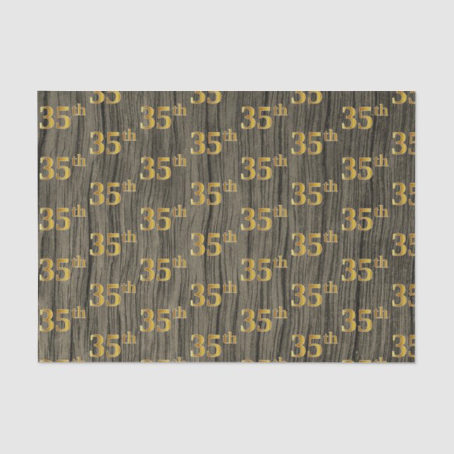 Faux Wood, Faux Gold 35th (Thirty-Fifth) Event Tissue Paper (Front)