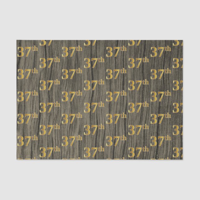 Faux Wood, Faux Gold 37th (Thirty-Seventh) Event Tissue Paper (Front)