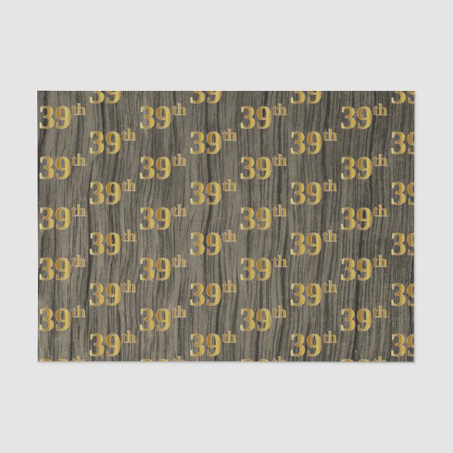 Faux Wood, Faux Gold 39th (Thirty-Ninth) Event Tissue Paper (Front)