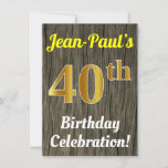 [ Thumbnail: Faux Wood, Faux Gold 40th Birthday Celebration Invitation ]