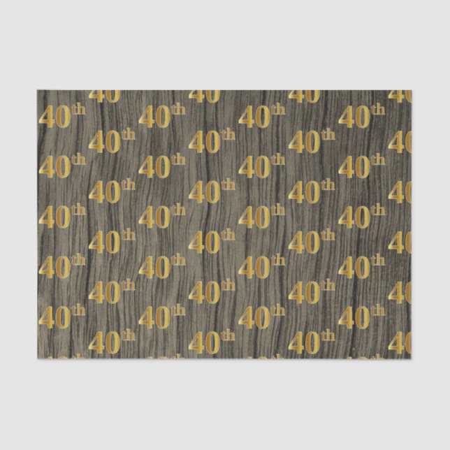 Faux Wood, Faux Gold 40th (Fortieth) Event Tissue Paper (Front)