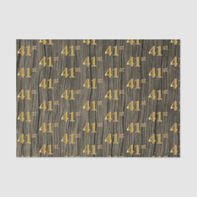 Faux Wood, Faux Gold 41st (Forty-First) Event Tissue Paper (Front)