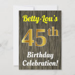 [ Thumbnail: Faux Wood, Faux Gold 45th Birthday Celebration Invitation ]