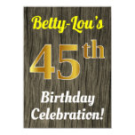 [ Thumbnail: Faux Wood, Faux Gold 45th Birthday Celebration Invitation ]