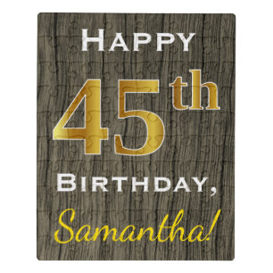 Faux Wood, Faux Gold 45th Birthday + Custom Name Jigsaw Puzzle