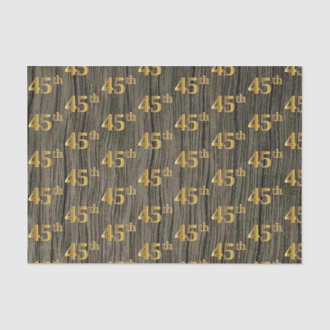 Faux Wood, Faux Gold 45th (Forty-Fifth) Event Tissue Paper (Front)