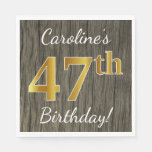 [ Thumbnail: Faux Wood, Faux Gold 47th Birthday + Custom Name Napkin ]