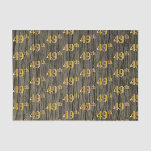 Faux Wood, Faux Gold 49th (Forty-Ninth) Event Tissue Paper (Front)