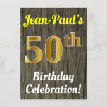 [ Thumbnail: Faux Wood, Faux Gold 50th Birthday Celebration Invitation ]