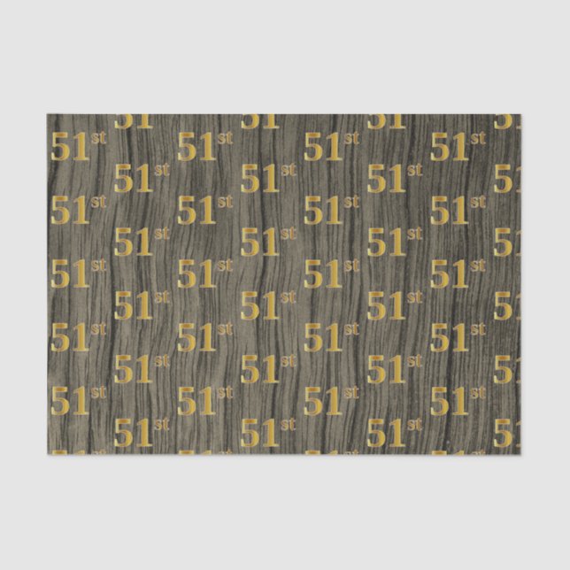 Faux Wood, Faux Gold 51st (Fifty-First) Event Tissue Paper (Front)