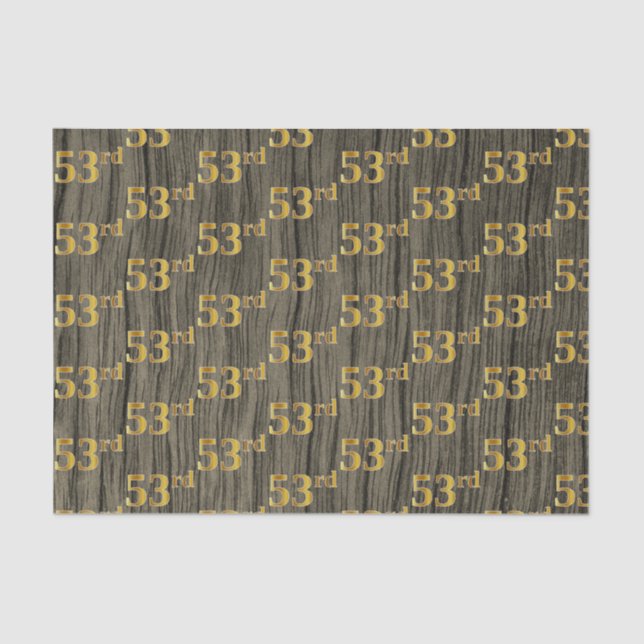 Faux Wood, Faux Gold 53rd (Fifty-Third) Event Tissue Paper (Front)