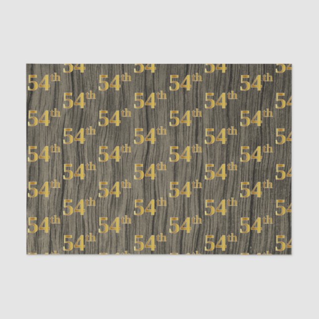 Faux Wood, Faux Gold 54th (Fifty-Fourth) Event Tissue Paper (Front)