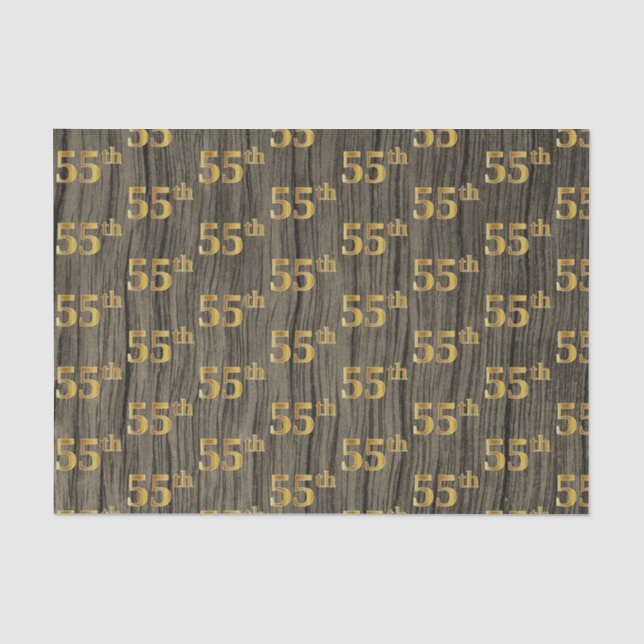 Faux Wood, Faux Gold 55th (Fifty-Fifth) Event Tissue Paper (Front)