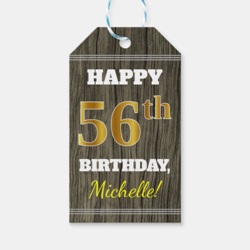 Faux Wood Faux Gold 56th Birthday  Custom Name Gift Tags
