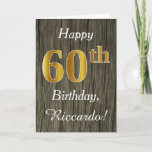 [ Thumbnail: Faux Wood, Faux Gold 60th Birthday + Custom Name Card ]