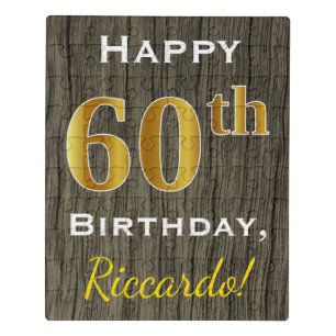 Faux Wood, Faux Gold 60th Birthday + Custom Name Jigsaw Puzzle