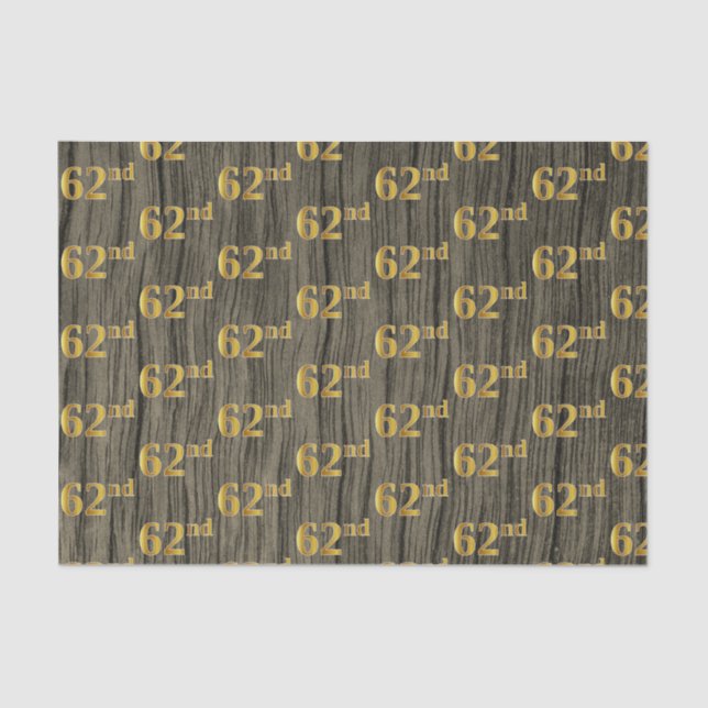 Faux Wood, Faux Gold 62nd (Sixty-Second) Event Tissue Paper (Front)