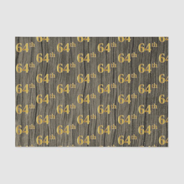 Faux Wood, Faux Gold 64th (Sixty-Fourth) Event Tissue Paper (Front)