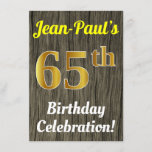 [ Thumbnail: Faux Wood, Faux Gold 65th Birthday Celebration Invitation ]