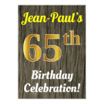 [ Thumbnail: Faux Wood, Faux Gold 65th Birthday Celebration Invitation ]