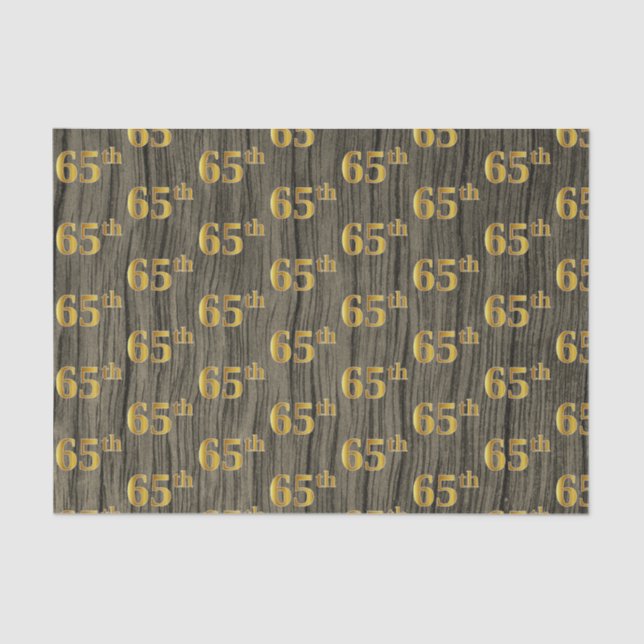 Faux Wood, Faux Gold 65th (Sixty-Fifth) Event Tissue Paper (Front)