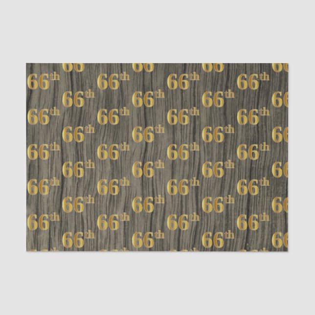 Faux Wood, Faux Gold 66th (Sixty-Sixth) Event Tissue Paper (Front)