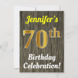 [ Thumbnail: Faux Wood, Faux Gold 70th Birthday Celebration Invitation ]