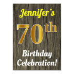 [ Thumbnail: Faux Wood, Faux Gold 70th Birthday Celebration Invitation ]
