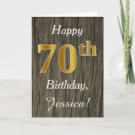 [ Thumbnail: Faux Wood, Faux Gold 70th Birthday + Custom Name Card ]